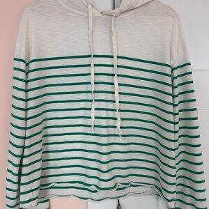 Evereve Cream and green striped Hoodie